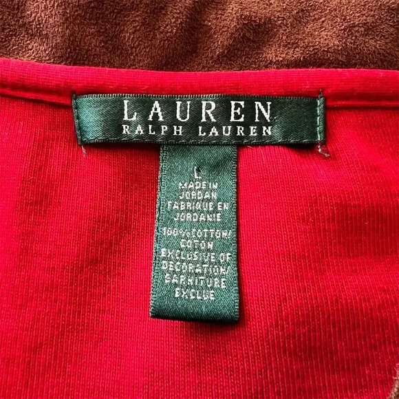 Lauren Ralph Lauren Women's Red Tunic Top L Faux Suede Trim V-Neck - Picture 8 of 13